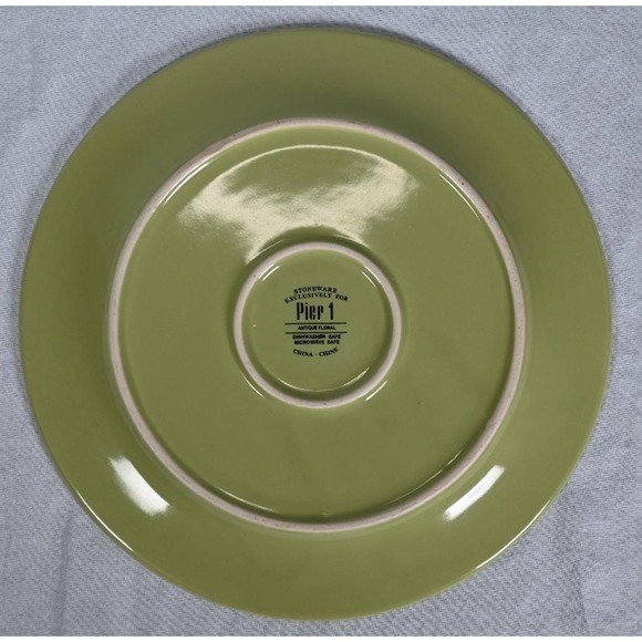 Set of (6) Pier 1 Antique Floral Green Stoneware Dinner Plates 10-7/8" - Picture 4 of 5